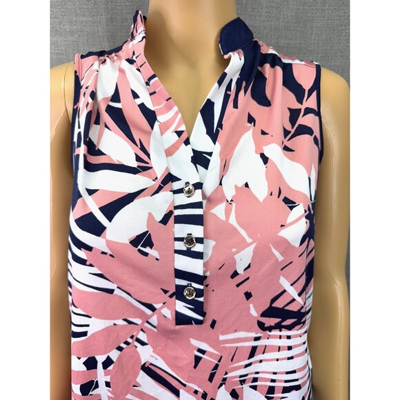 PerSeption Concept Sleeveless Blouse Tropical Print Women's Size S Blue Pink - Picture 2 of 7